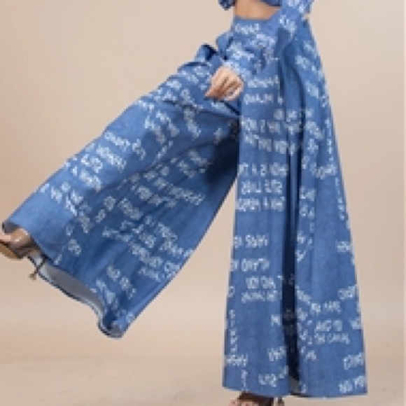 Denim Fashion Print Wide Leg Trousers - Picture 5 of 5